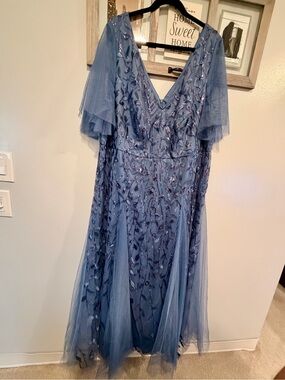 Ever Pretty Dusty Blue Sequin Floral Tulle Gown